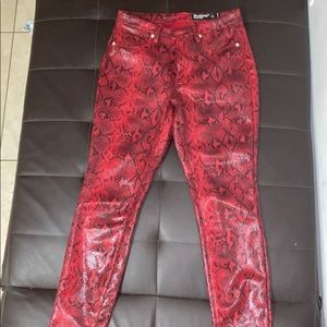 Red snake print design pants